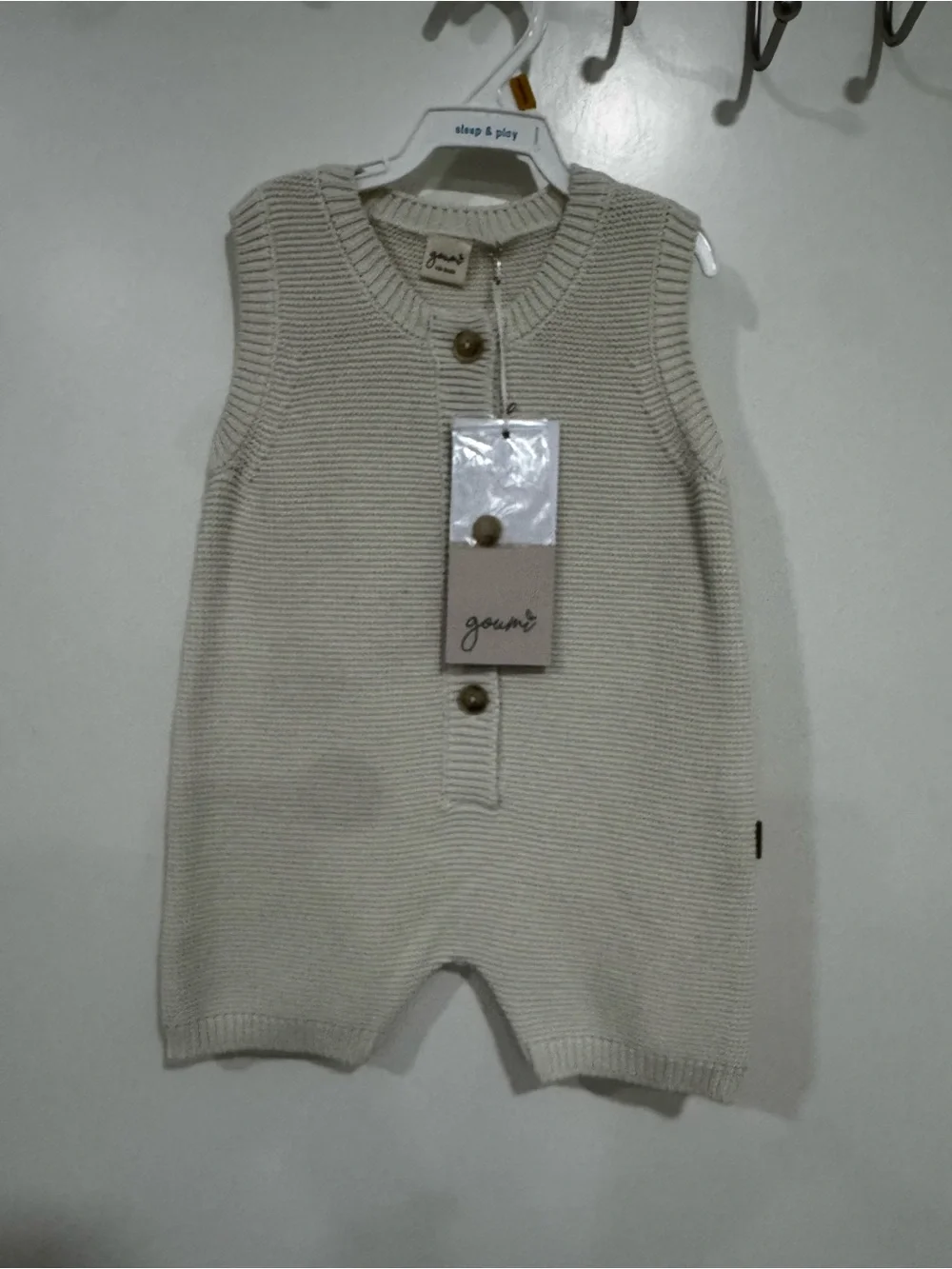 NWT Goumi Gender Neutral Cream Knit Button Romper 18-24M